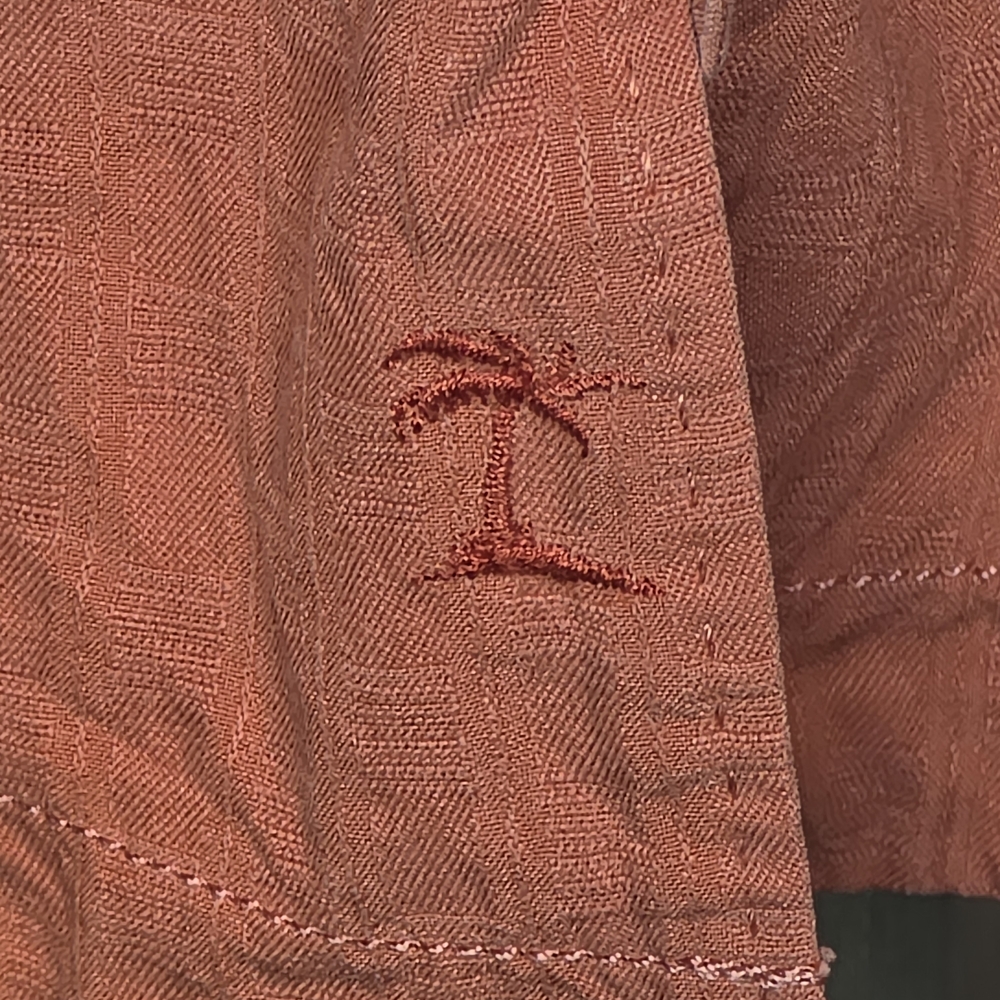 Tommy Bahama 100% Silk Orange Embroidered Pineapple Palm Tree Camp Shirt - M - Picture 6 of 13
